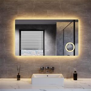 SUNXURY Specchio da bagno a LED, 140 x 80 cm, con illuminazione, 3 modalità di colore, presa, 3 x lente d'ingrandimento, anti appannamento e interruttore touch
