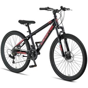Licorne Bike Thunder Premium Mountain Bike in 20, 24, 26, 27,5 e 29 pollici, per ragazze, ragazzi, uomini e donne, freno a disco (nero/rosso, 26 pollici)