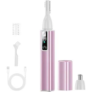 Colexy Regolatore Sopracciglia Donna, 2 in 1 Rasoio Elettrico Viso e Corpo Ricaricabile Epilatore Sopracciglia Tagliapeli Naso e Orecchie, Rasoio Portatile per Peli Facciali, Guance, Labbra (Rosa)
