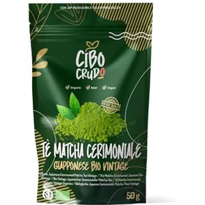 CIBO CRUDO crudo biologico vegan The Matcha Cerimoniale Giapponese e Bio - 50g. Te Verde Matcha in Polvere Biologico per Cerimonia del Tè Matcha Latte o Frullati. Organic Matcha Green Tea Powder.