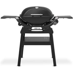 Weber Q 2200N Barbecue a Gas con Ripiani Laterali e Supporto Compatto/Ideale per terrazze e balconi, bruciatore ad Alte Prestazioni, accensione Elettronica, Nero Notte