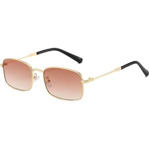 YAMEIZE Occhiali da Sole Rettangolari per Donna e Uomo Vintage Retrò Montatura Metallo Piccoli Stretti Anni '70 Occhiali Protezione UV400