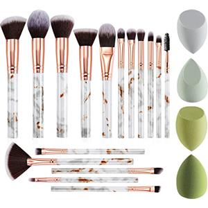 DUAIU - Set di 16 pennelli da trucco professionali per fondotinta, ombretto, correttore, set con 4 spugne per trucco
