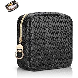 Playexen Trousse Donna Trucchi Beauty Case Piccola Pelle Pu Pochette Portatrucchi da Borsa da Viaggio per Cosmetica Organizer Piccolo Astuccio Trucco Portatile Accessori Makeup per Ragazza Compleanno Nero