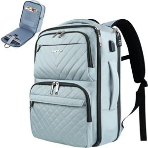 EMPSIGN Zaino da viaggio da donna, 43,9 cm, grande, approvato dalle compagnie aeree, articolo personale, Trapuntato Grigio Azzurro, 17 Inch