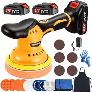 Ofeace Lucidatrice Auto a Batteria da 6 Pollici con 2 Batterie, 21V Levigatrice Orbitale a Batteria a 8 Velocità e 6000 RPM, Lucidatrice Rotorbitale Auto Per la Cura dell'Auto, Lucidatura, Ceratura (Giallo)