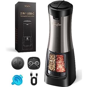 Sangcon-EP Sangcon USB Ricaricabile 2 in 1 Macina Sale e Pepe Elettrico, Funzionamento Automatico con una Sola Mano, Luce LED, Macinini in Ceramica Regolabili(Metallo Metallico)