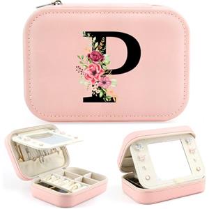 Tarklanda Regalo Donna Personalizzato Portagioie con Iniziale, Piccolo Portagioie da Viaggio con Lettera, Iniziale Scatole Gioielli con Specchio, Regalo per Ragazza Donne, Compleanno Anniversario (P)