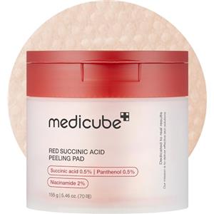 medicube Viso Con Pantenolo, Tamponi Tonici Esfolianti Per Pelli Soggette A Eruzioni Cutanee, 70 Pezzi (Confezione Da 1), Peeling All'Acido Succinico Rosso