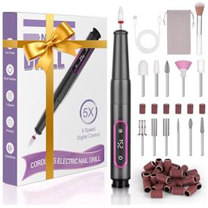 Aottom Fresa per unghie in gel senza fili, 12 in 1, elettrica portatile, 25000 giri/min, velocità regolabile, fresa per unghie in gel, professionale per manicure e pedicure