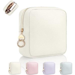Playexen Portatrucchi Pochette Trucchi Donna Piccola Trousse da Borsetta Ragazza in PU Beauty Case da Viaggio per Cosmetica Organizer Piccolo Astuccio Trucco Portatile per Amica Compleanno(litchi-Beige)