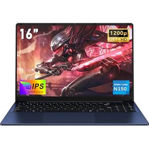 NAIKLULU 16 Pollici 2026 Computer Portatile Processor N150(1,2 a 3,6 GHz), RAM 16GB SSD 512GB PC Portatile Laptop Notebook, 1920x1200P/Tastiera Completa Retroilluminata/6000Mah