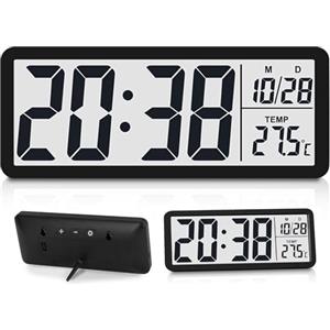 Chingcoo Orologio da parete digitale con luminosità regolabile - tempo, temperatura e data con funzione crono, 12/24 ore, per soggiorno, ufficio e camera da letto