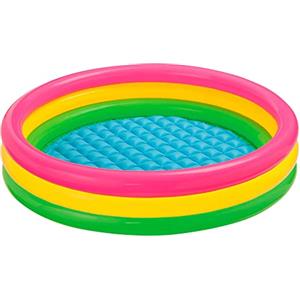 Intex-156162 Piscina 3 Anelli, Colore rosa, giallo, verde, 114 x 25 cm, 57412