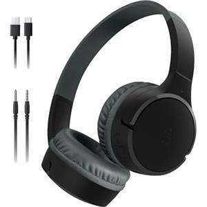 Belkin SoundForm Mini Cuffie wireless per bambini con microfono, 30 ore di riproduzione, adesivi divertenti, headset over-ear per didattica online, scuola e viaggi, per iPhone, iPad e Galaxy, nero