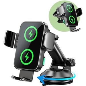 GuMosh Caricatore Wireless,15W Supporto per Telefono Auto con Ricarica Wireless,Caricabatterie Da Senza Fili,Doppia Bobina,Supporto Di Ricarica Per Auto Per Samsung Galaxy,i-Phone Series (X6)