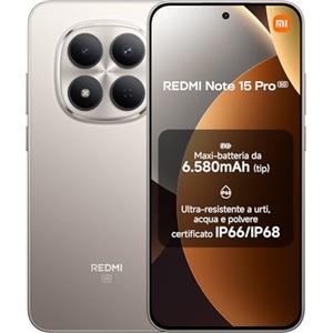 XIAOMI Redmi Note 15 Pro 5G, Smartphone 8+256GB, Batteria massiccia da 6580 mAh, IP66/IP68, Nuova fotocamera 200 MP, Display AMOLED da 6,83", Titanio, Garanzia 2 anni, Caricatore non incluso