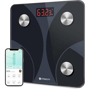 Etekcity Bilancia Pesa Persona Digitale Bluetooth: Bilancia Impedenziometrica Professionale 13 Valori (Grasso Corporeo, Massa Muscolare, BMI, BMR), Portata 180kg, App Smart Fitness, Nero