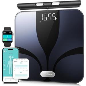 POSTURE Bilancia Pesapersone Digitale Percentuale di Grasso 8 Elettrodi, Piattaforma Grande, Analizza 28 Elementi della Composizione Corporea, BMI, Bilancia Intelligente da Bagno Sync App, 180 kg