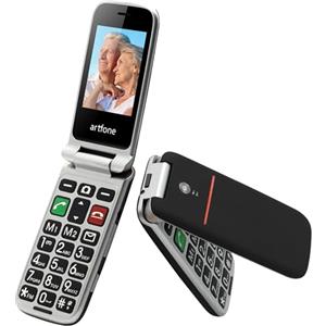 artfone Telefono Cellulare per Anziani a Conchiglia con Tasti Grandi Funzione SOS volume alto 2.4" Display Doppia scheda SIM sbloccata Fotocamera Torcia elettrica Facile da Usare Flip CF241A Nero