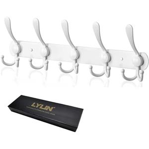 LYLIN Appendiabiti da Parete, Ganci Appendiabiti Attaccapanni da Muro in Acciaio Inox, Cappotto Asciugamano Gancio per Giacche, Cappotti, Cappelli, Sciarpe (Bianco,15 Ganci,1Pcs)