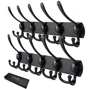 LYLIN Appendiabiti da Parete, Ganci Appendiabiti Attaccapanni da Muro in Acciaio Inox, Cappotto Asciugamano Gancio per Giacche, Cappotti, Cappelli, Sciarpe (Nero Opaco,15 Ganci,2Pcs)