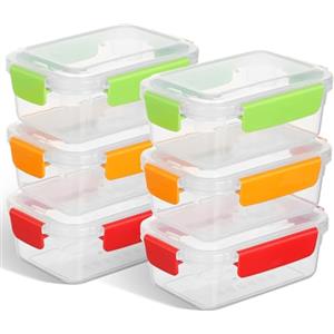 VINATO Set di 6 Contenitori Ermetici per Alimenti da 0.75 Litri, Contentiori in Plastica per Alimenti con Coperchio, 4 Chiusure di Sicurezza, Senza BPA adatti per Microonde e Lavastoviglie
