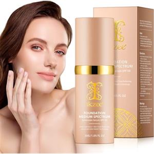 Bibonse Fondotinta Cambia Colore 4 in 1 Spettro medio, fondotinta liquido bianco per pelli mature rughe e linee, color changing foundation idratante impermeabile correttore per trucco copertura totale SPF50