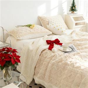 QOFLY Coperta in pile di flanella, 150 x 200 cm, tinta unita, coperta in microfibra, XL, colore: beige