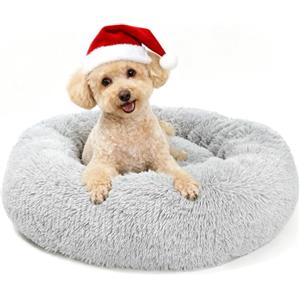 MDDK DY Letto Per Cani - Cuccia Cane Interno Morbida Rotonda, Anti-ansia e soffice Cuccia gatto interno, Base Antiscivolo e Lavabile, cuscino per cani Diametro 60 cm Grigio Chiaro