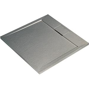 Ideal Standard - Ultra Flat S i.life, Piatto doccia quadrato 120x120 in resina, Piletta di scarico nascosta, Finitura opaca effetto pietra, Grigio cemento