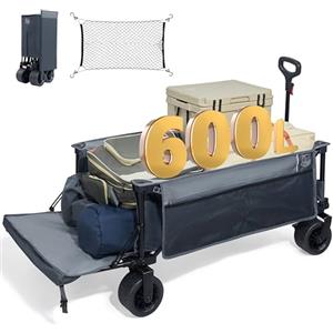 TIMBER RIDGE Carrello pieghevole 600L Extra Lungo con Portellone Posteriore Freno Carrello da Spiaggia con Tasca Laterale Portabicchieri Maniglia regolabile, carrello da giardino Carrello da trasporto
