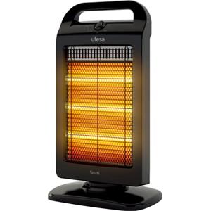 Ufesa Scuti - Riscaldatore alogeno da 1200 W, 3 livelli di potenza (400 W/800 W/1200 W), oscillante, silenzioso, con interruttore di sicurezza e maniglia per il trasporto