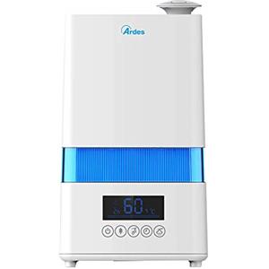 Ardes NEBULO DIGITAL AR8U20 - Umidificatore a ultrasuoni con ionizzatore, display LED, igrometro, 4 livelli di vapore e timer 12 ore, capacità 4,5 l, bianco