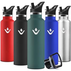 Motswedi Borraccia Termica, 500 ml Senza BPA, Borracce Bambini, Bottiglia Acqua Con Cannuccia e 2 Coperchi, Borraccia Acciaio, 18/8 Acciaio Inossidabile, Borracce per Scuola, Pilates - ArmyGreen