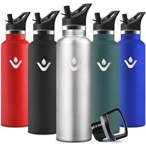 Motswedi Borraccia Termica, 500 ml Senza BPA, Borracce Bambini, Bottiglia Acqua Con Cannuccia e 2 Coperchi, Borraccia Acciaio, 18/8 Acciaio Inossidabile, Borracce per Scuola, Pilates - Inossidabile