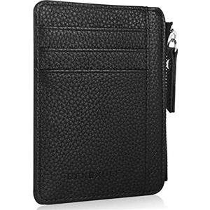 flintronic Portia Carte di Credito e Tasche Pelle, Scomparto Con Cerniera, Borsa Tascabile Sottile Uomo 8 Slot Per Schede e Porta Id/Foto, Nero