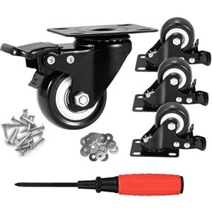 YIUBCZOQI Ruote Mobili Pesanti 50mm Set 4 con Freno, Girevoli Carico 320kg | Poliuretano (PU), Silenziose e Resistenti, Nero, Double ball bearings, per Carrelli Trolley e cassette degli attrezzi