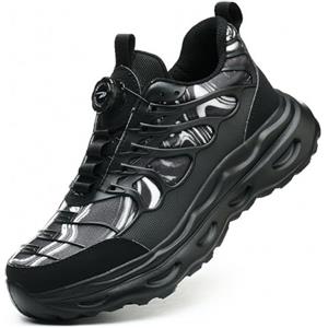 Gugifcto Scarpe Antinfortunistiche Uomo/Donna Leggere con Chiusura Rapida a Bottone - Impermeabili, Antiscivolo e Suola Ammortizzata per Massima Sicurezza e Comfort Black 43