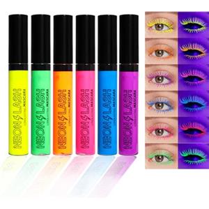 Mrettick Neon Mascara 6 Colori, Impermeabile, Di Lunga Durata, Senza Agrumazione, Colorato Audace Trucco Degli Occhi Per L'uso Quotidiano E Halloween Festa Di Natale Di Nozze (6, #2)