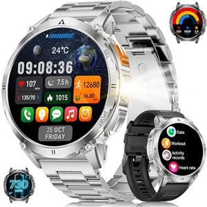 BENYAR SMART Orologio Smartwatch Uomo Militare con Luce a LED, Display AMOLED 1,62 Pollici, Smart watch con Funzione Telefono, Batteria 730 mAh, Frequenza Cardiaca/Monitor del Sonno, 119 Modalità Fitness Tracker