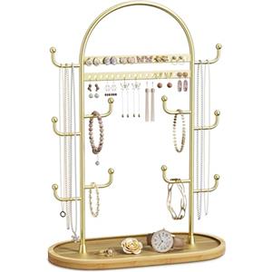 niffgaff Gioiello organizatore per gioielli, orecchini, albero d'oro, vassoio in legno dorato, 32 cm