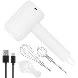 NIUAWASA Sbattitore Elettrico Ricaricabile, Funziona a Batteria Portatile a Frustino Montalatte Mano 3 Velocità e 2 Staccabile Fruste per la Cottura e Frullino per le Uova e Frullato Crema (Bianco)