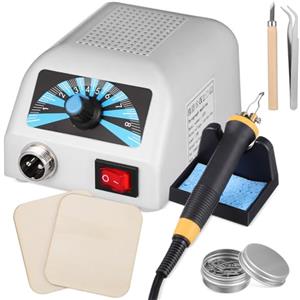 Operitacx Kit per bruciare il legno, kit bruciatore a legna penna pirografia 200-750 ℃, con macchina pirografica, 30 punte a filo, 1 portapenne, 2 scarti di legno, 1 pinzetta per goffratura (spina UK)