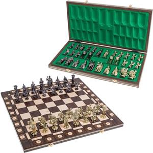 SQUARE GAME Square - Scacchi ROMANO GOLD - Scacchiera in Legno - 52 x 52 cm & Pezzi degli scacchi metallizzati