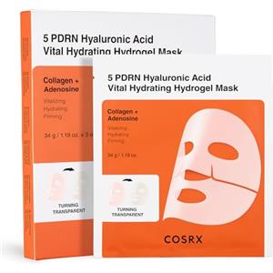 COSRX 5 PDRN Hyalruronic Acid Vital Hydrating Hydrogel Mask 3EA per il viso, con 5 PDRN e 8 Acidi Ialuronici, Maschera Idrogel Notte per una Pelle Luminosa, Korean Skincare