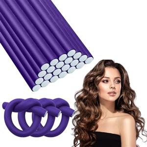 Lunyloer Bigodini senza calore, 30 pezzi di ferro arricciacapelli flessibile da 250 mm con diametro di 16 mm, bigodini in schiuma Twist Curls, design per capelli lunghi (viola)