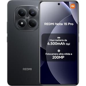 XIAOMI Redmi Note 15 Pro, Smartphone 8+256GB, Batteria massiccia da 6500 mAh, Fotocamera 200 MP, Resistenza IP65, Display AMOLED FHD+ da 6,77", Nero, Garanzia 2 anni, Caricatore non incluso