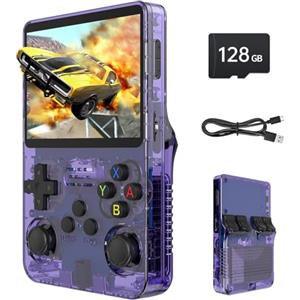 YunLone R36S Console di gioco portatile retrò, schermo HD IPS da 3,5 pollici, spazio di archiviazione 128 GB, oltre 30+ emulatori, Viola