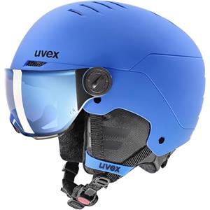 uvex rocket jr visor, casco da sci robusto per bambini, con visiera, regolazione individuale delle dimensioni, blue matt, 51-55 cm